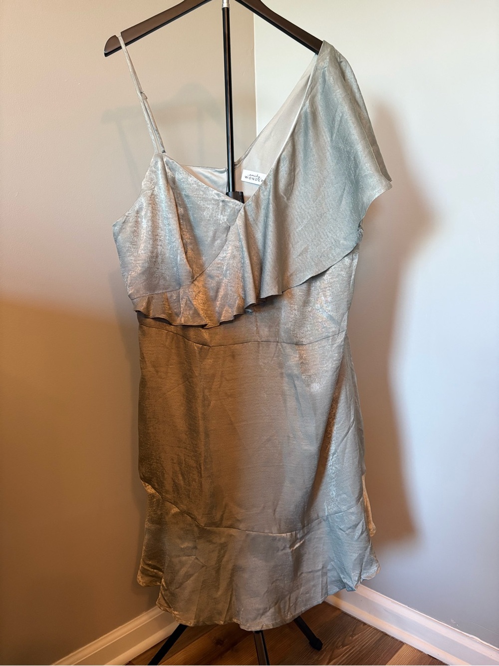 NWT Emily Wonder Size 1x One-Shoulder Ruffle Dress in Light Green